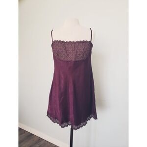 VTG Victoria's Secret Slip Dress Women's L Purple Gold Lace Sheer Satin Y2K